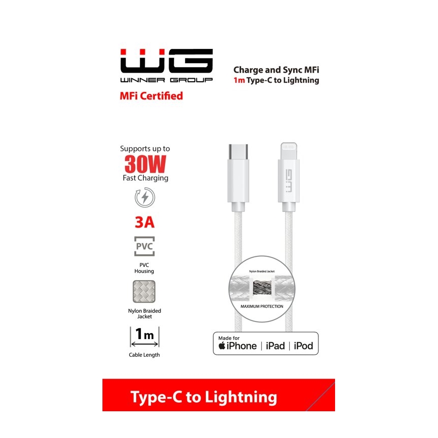 Winner Group - Kabel USB MFI Lightning / USB-C 1m biały