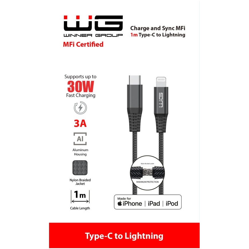 Winner Group - Kabel USB MFI Lightning / USB-C 1m czarny
