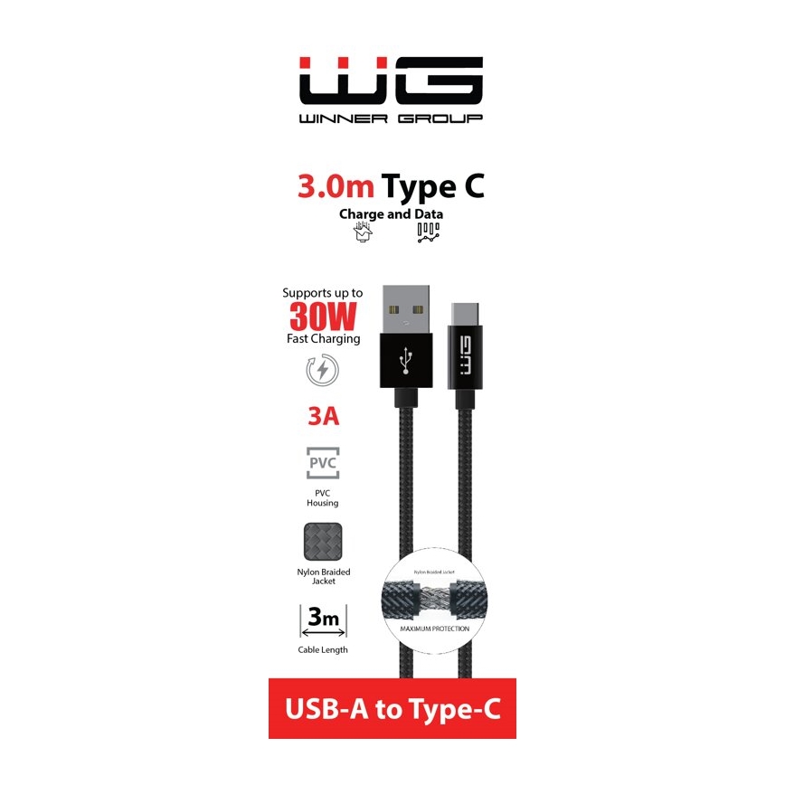 Winner Group - Kabel USB USB-C / USB-A 30W 3m czarny