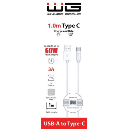 Winner Group - Kabel USB USB-C / USB-A 60W 1m biały