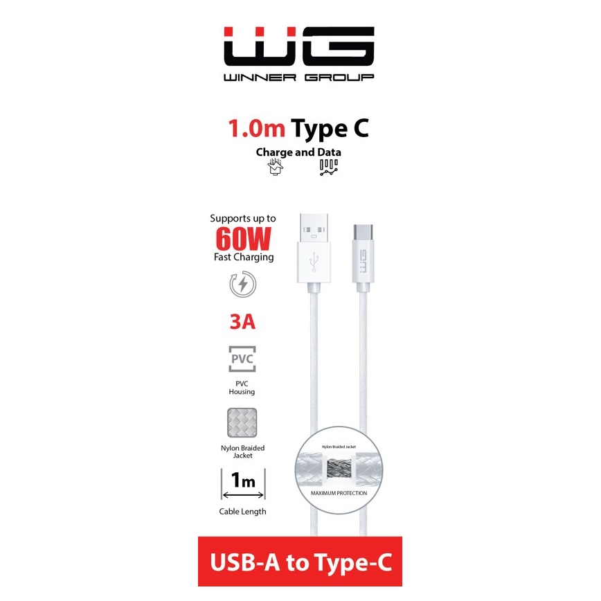 Winner Group - Kabel USB USB-C / USB-A 60W 1m biały