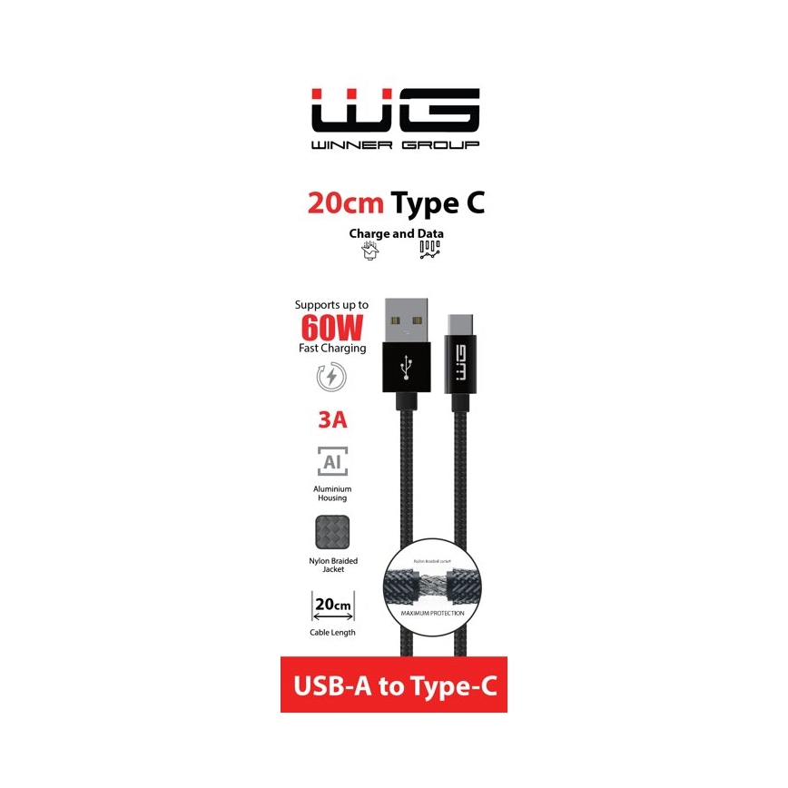 Winner Group - Kabel USB USB-C / USB-A 60W 20cm czarny