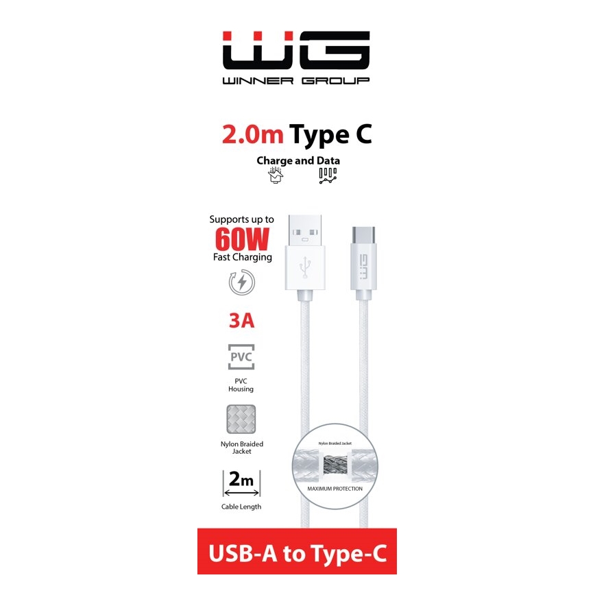 Winner Group - Kabel USB USB-C / USB-A 60W 2m biały
