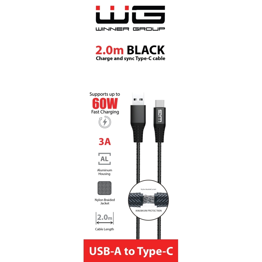 Winner Group - Kabel USB USB-C / USB-A 60W 2m czarny