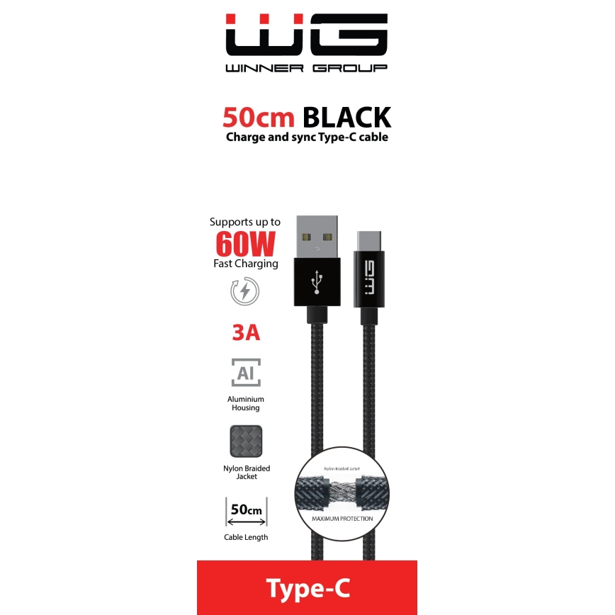 Winner Group - Kabel USB USB-C / USB-A 60W 50cm czarny