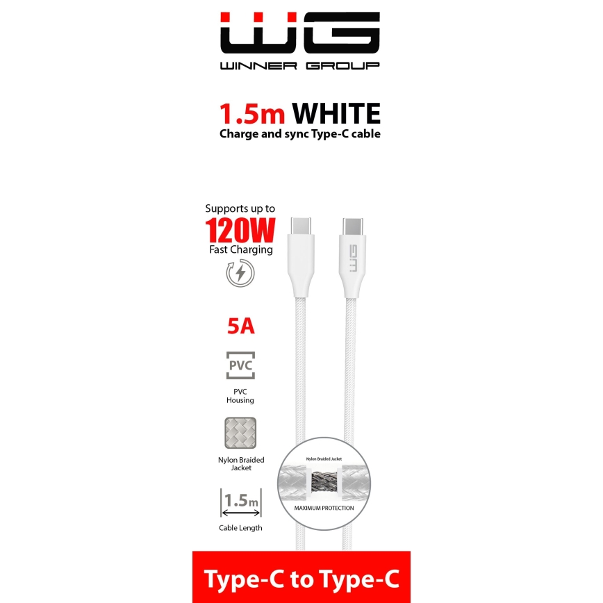 Winner Group - Kabel USB USB-C / USB-C 120W 1,5m biały