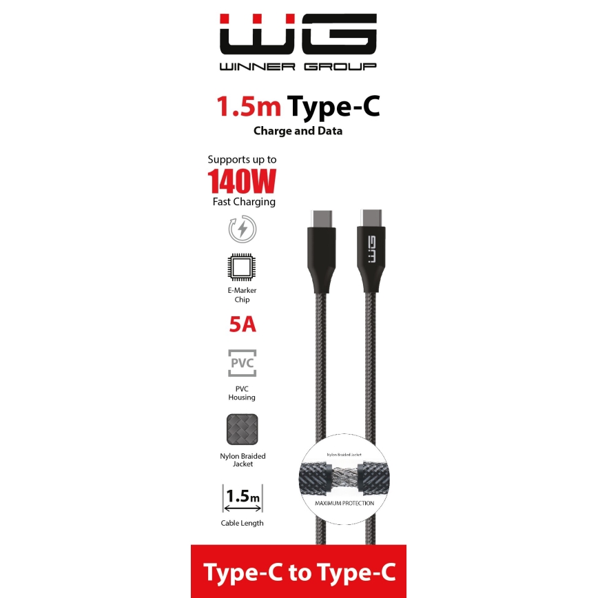 Winner Group - Kabel USB USB-C / USB-C 140W 1,5m czarny