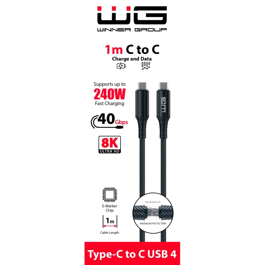 Winner Group - Kabel USB USB-C / USB-C 240W 1m czarny