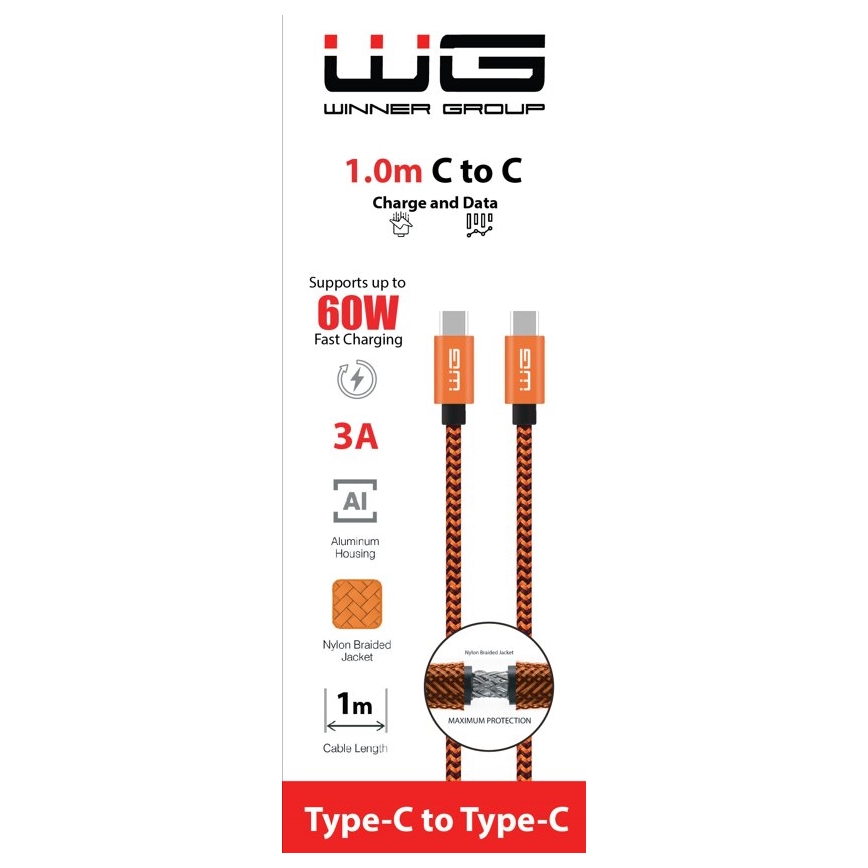 Winner Group - Kabel USB USB-C / USB-C 60W 1m pomarańczowy