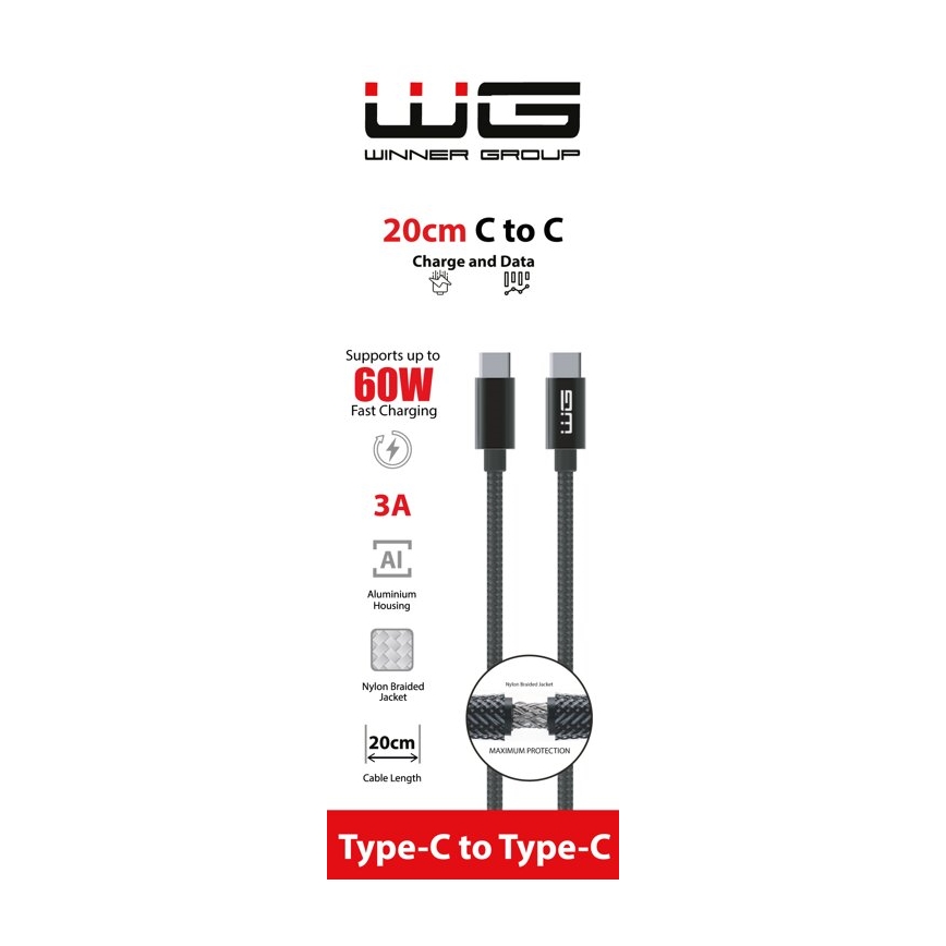 Winner Group - Kabel USB USB-C / USB-C 60W 20cm czarny