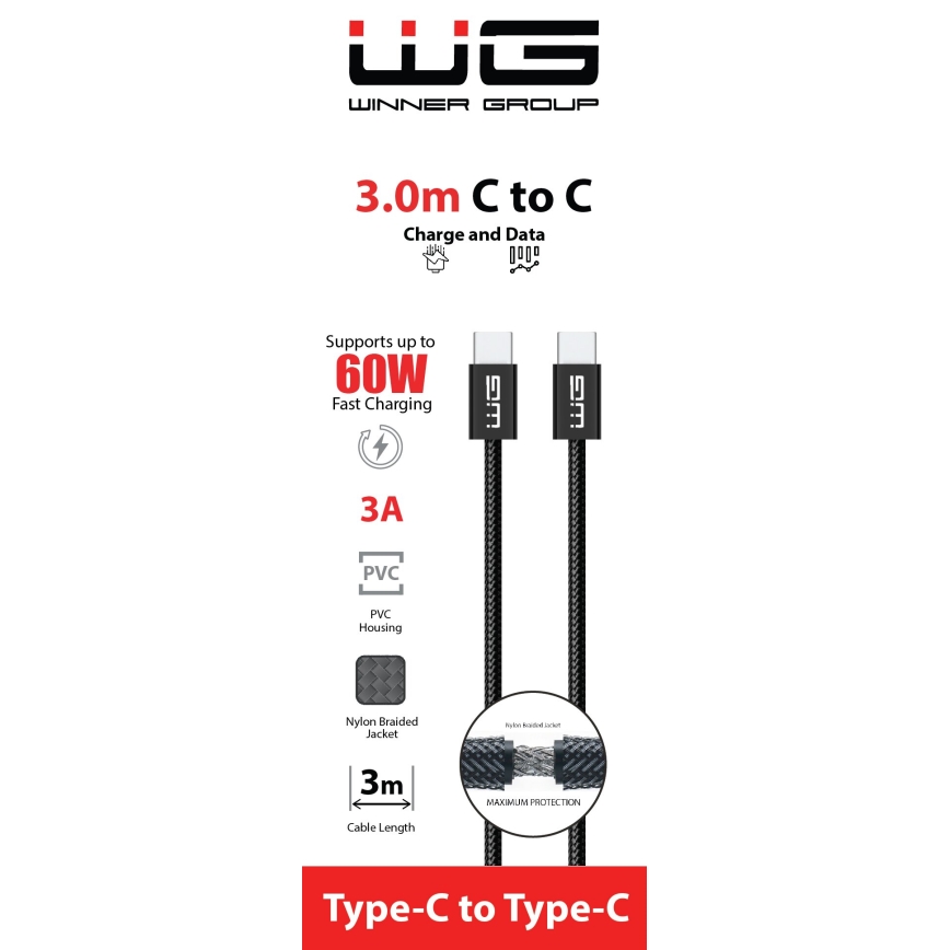 Winner Group - Kabel USB USB-C / USB-C 60W 3m czarny
