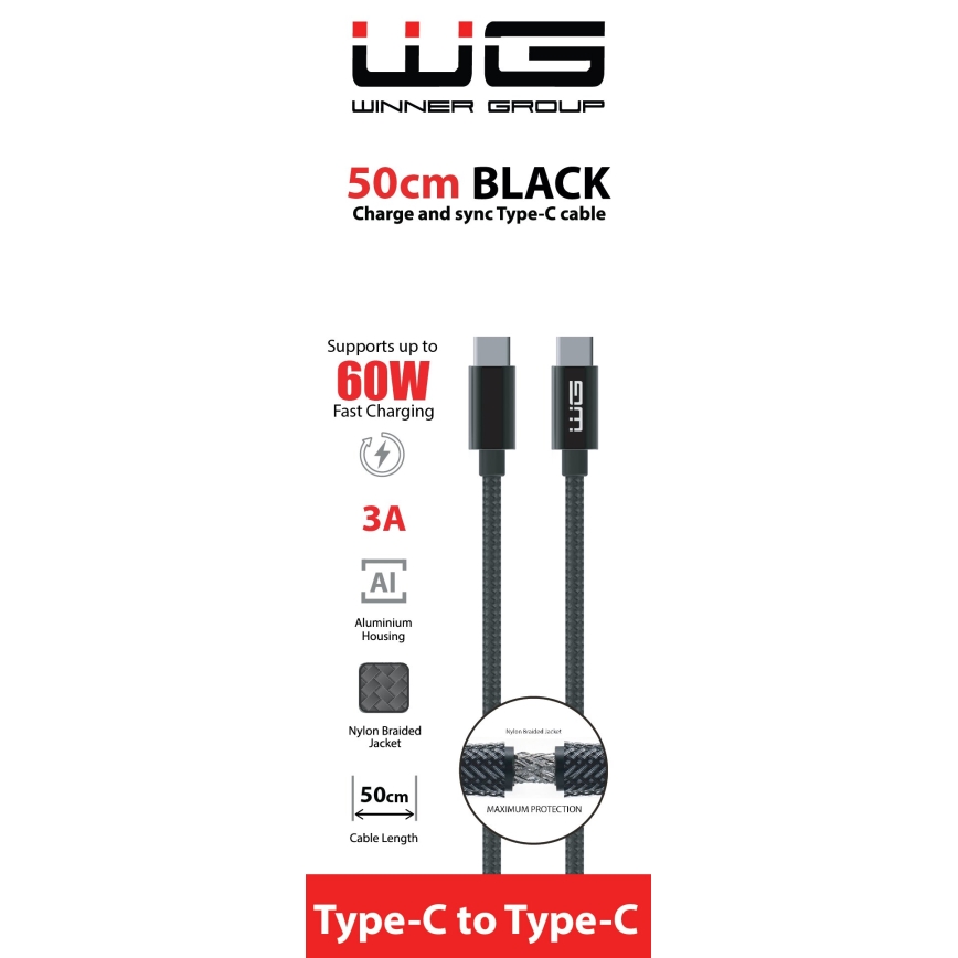 Winner Group - Kabel USB USB-C / USB-C 60W 50cm czarny