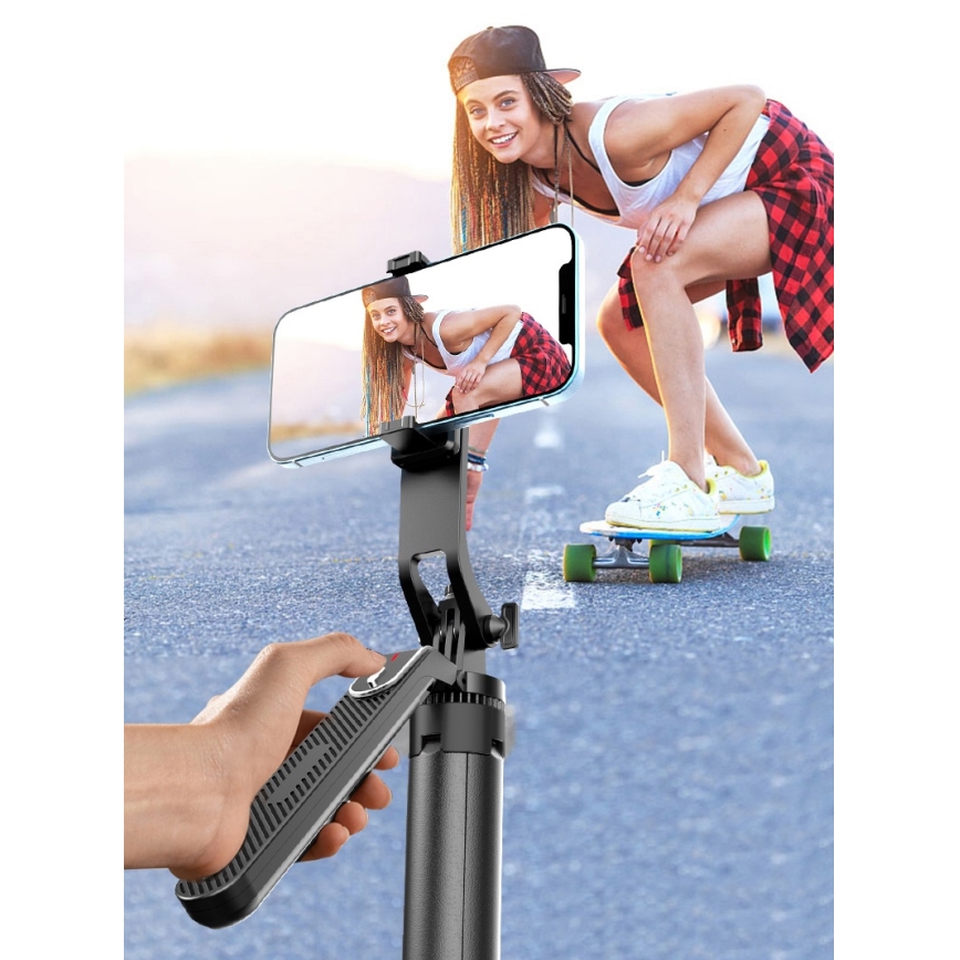 Winner Group - Kijek do selfie 3w1 ze stojakiem 55 mAh 180 cm czarny