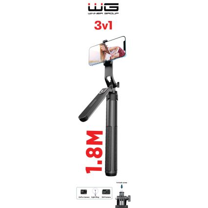 Winner Group - Kijek do selfie 3w1 ze stojakiem 55 mAh 180 cm czarny