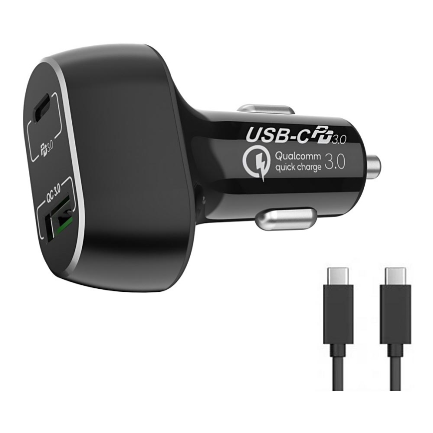 Winner Group - Ładowarka samochodowa 1xUSB-C + 1xUSB-A Power Delivery 63W + Kabel USB USB-C / USB-C 1 m czarny