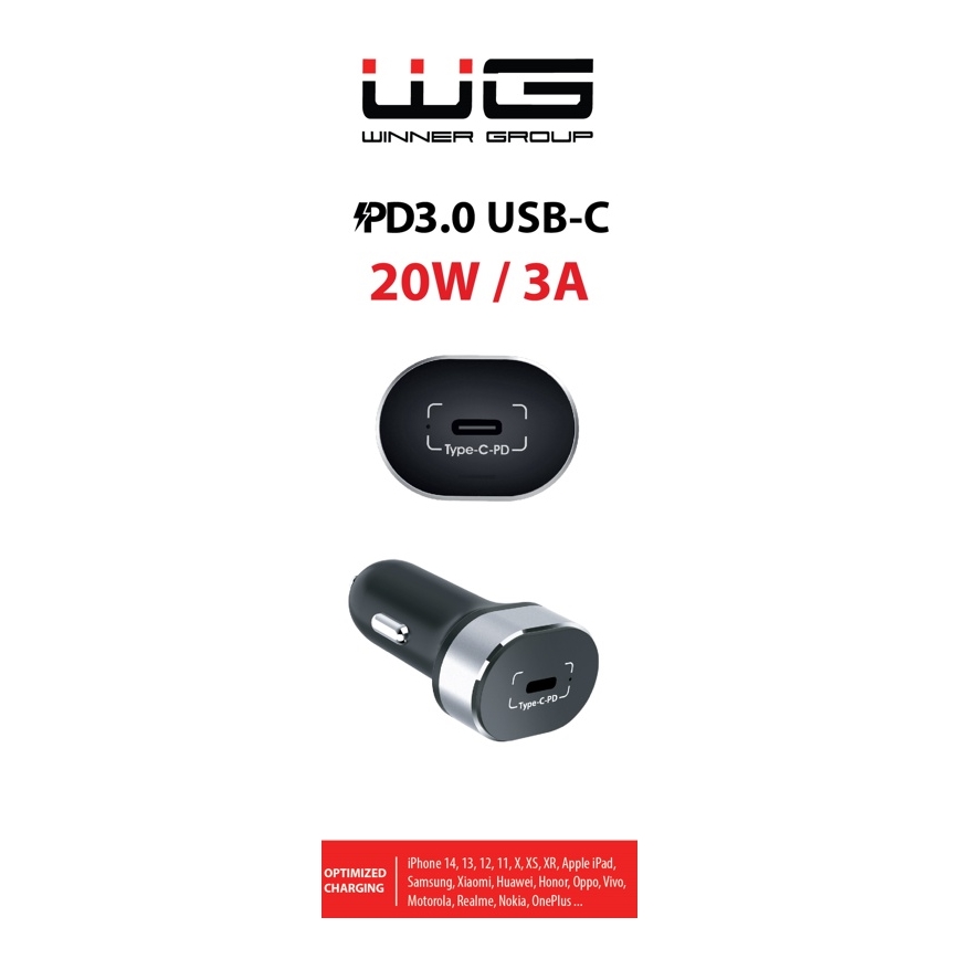Winner Group - Ładowarka samochodowa 1xUSB-C Power Delivery 20W czarny