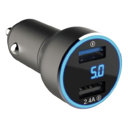 Winner Group - Ładowarka samochodowa z wyświetlaczem 2xUSB-A Power Delivery 30W czarny