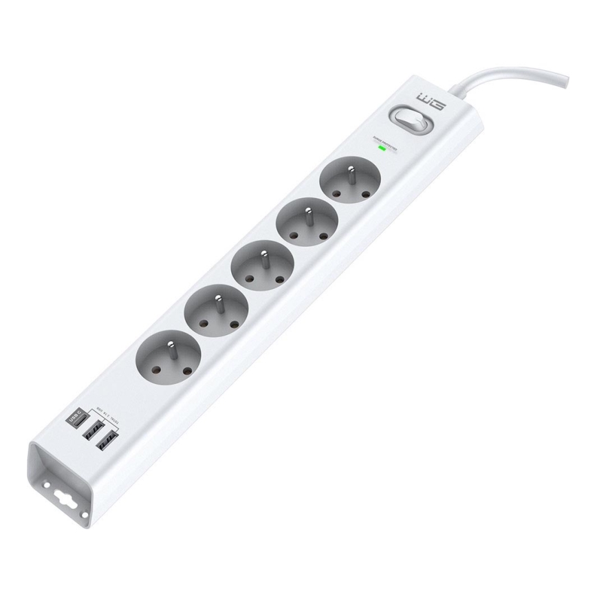 Winner Group - Ochrona przeciwprzepięciowa 5Z + 2xUSB-A + 1xUSB-C biały