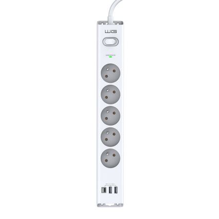 Winner Group - Ochrona przeciwprzepięciowa 5Z + 2xUSB-A + 1xUSB-C biały