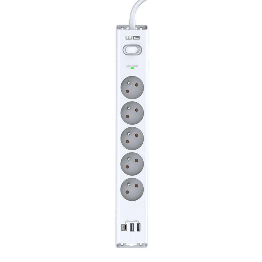 Winner Group - Ochrona przeciwprzepięciowa 5Z + 2xUSB-A + 1xUSB-C biały