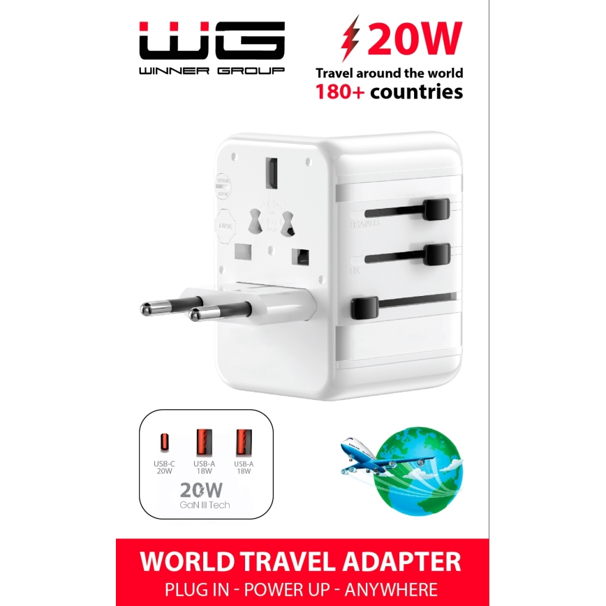 Winner Group - Podróżny szybko ładujący adapter Power Delivery 20W biały
