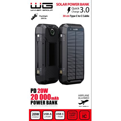 Winner Group - Power Bank z ładowaniem bezprzewodowym i panel solarny 20000 mAh 20W PD