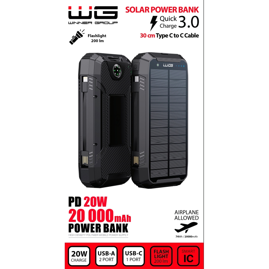 Winner Group - Power Bank z ładowaniem bezprzewodowym i panel solarny 20000 mAh 20W PD