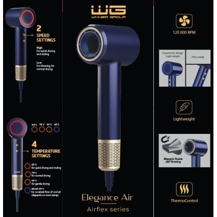 Winner Group - Suszarka do włosów z jonizatorem Elegance Air 1600W/230V niebieski SCHUKO