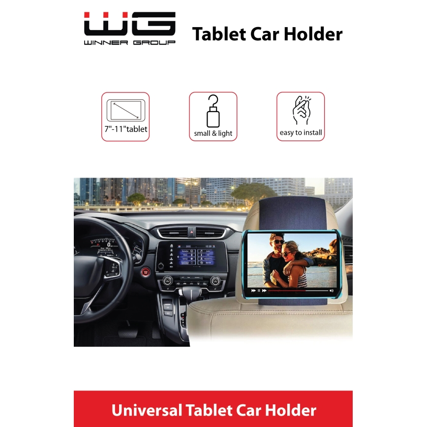 Winner Group - Uchwyt na tablet do samochodu z rzepem czarny