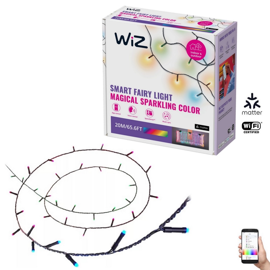 WiZ - LED RGBW Ściemn. zewnętrzny łańcuch 160xLED 20m IP44 2700-5000K Wi-Fi
