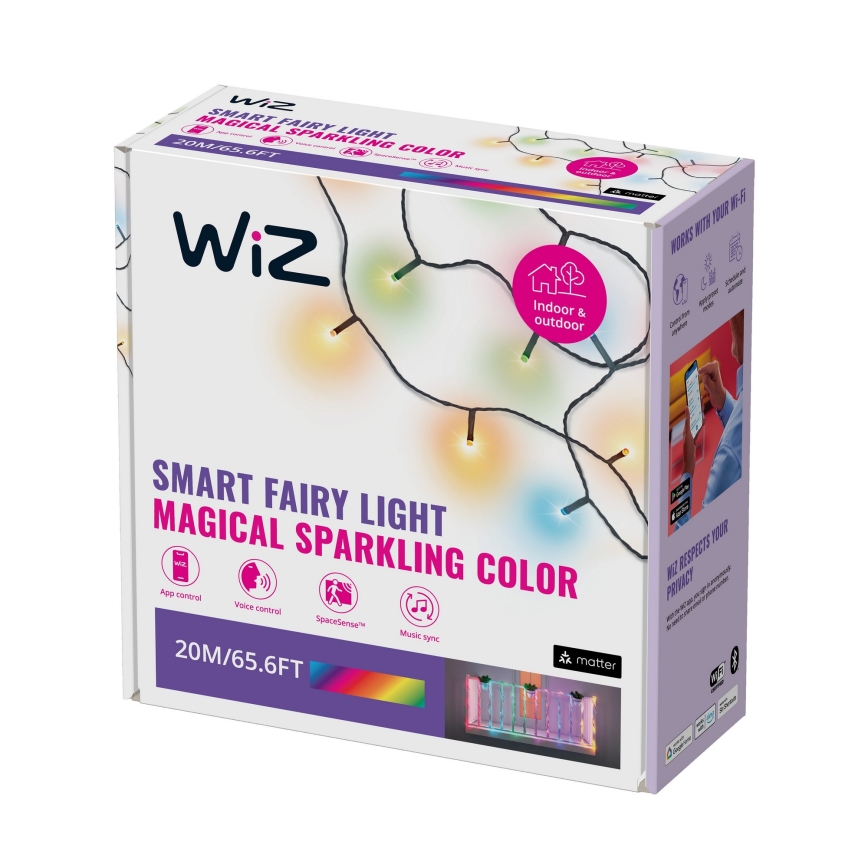 WiZ - LED RGBW Ściemn. zewnętrzny łańcuch 160xLED 20m IP44 2700-5000K Wi-Fi