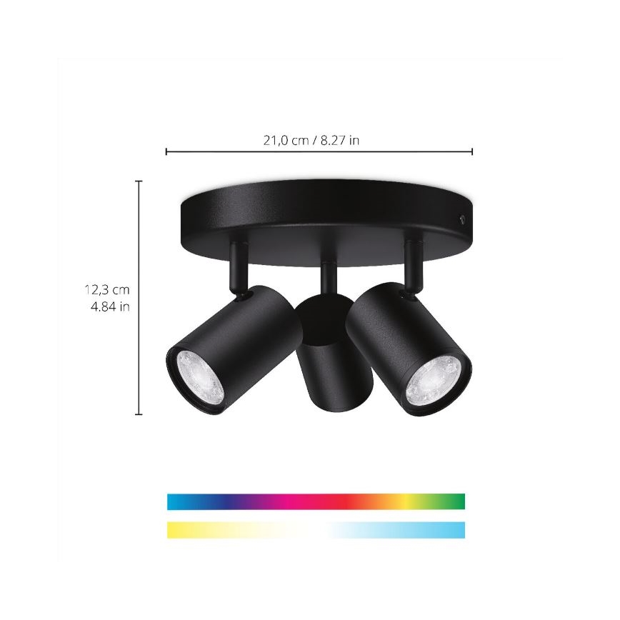 WiZ - LED RGBW Ściemnialne oświetlenie punktowe IMAGEO 3xGU10/4,9W/230V 2200-6500K Wi-Fi CRI 90 czarne