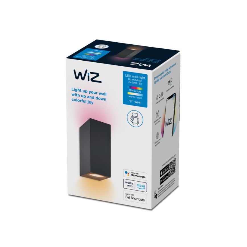 WiZ -LED RGBW Ściemnialny kinkiet UP&DOWN 2xGU10/4,7W/230V 2200-6500K Wi-Fi CRI 90 czarny