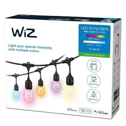 WiZ - LED RGBW Ściemnialny łańcuch zewnętrzny 12xLED 14,4m IP65 2700-5000K Wi-Fi