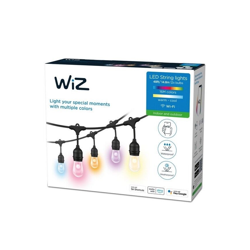 WiZ - LED RGBW Ściemnialny łańcuch zewnętrzny 12xLED 14,4m IP65 2700-5000K Wi-Fi