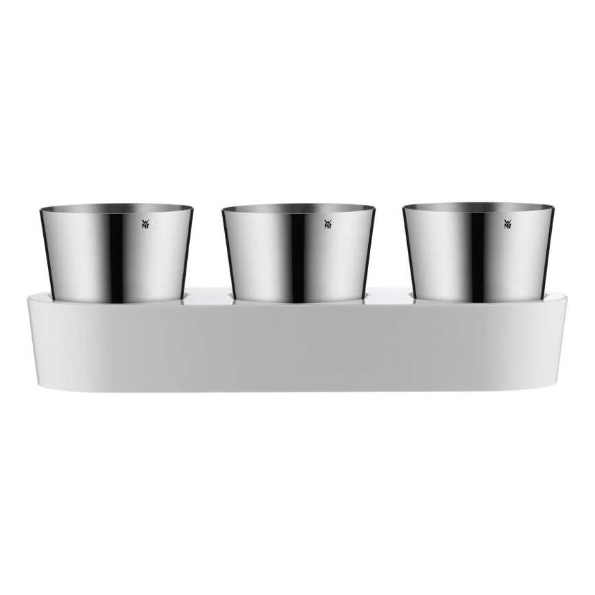WMF - Doniczka na zioła z systemem samonawadniającym 3 szt. GOURMET biała/stal nierdzewna