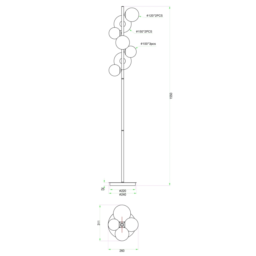 Wofi 3014-701W - LED Lampa podłogowa VILLA 7xG9/3W/230V złota