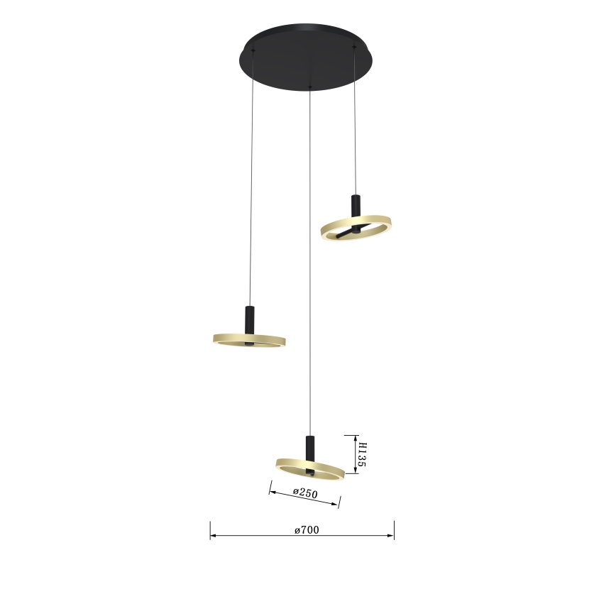 Wofi 5016-304 - LED Żyrandol ściemnialny na lince BREST LED/26W/230V czarne/złoty