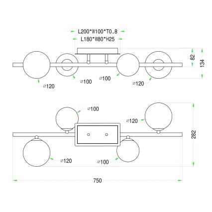 Wofi 7014-405W - LED Żyrandol natynkowy VILLA 4xG9/3W/230V czarny