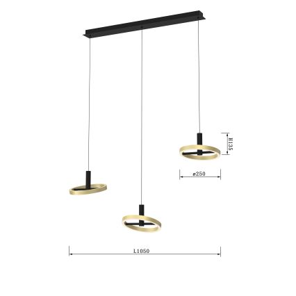 Wofi 7016-304 - LED Żyrandol ściemnialny na lince BREST LED/26W/230V czarne/złoty