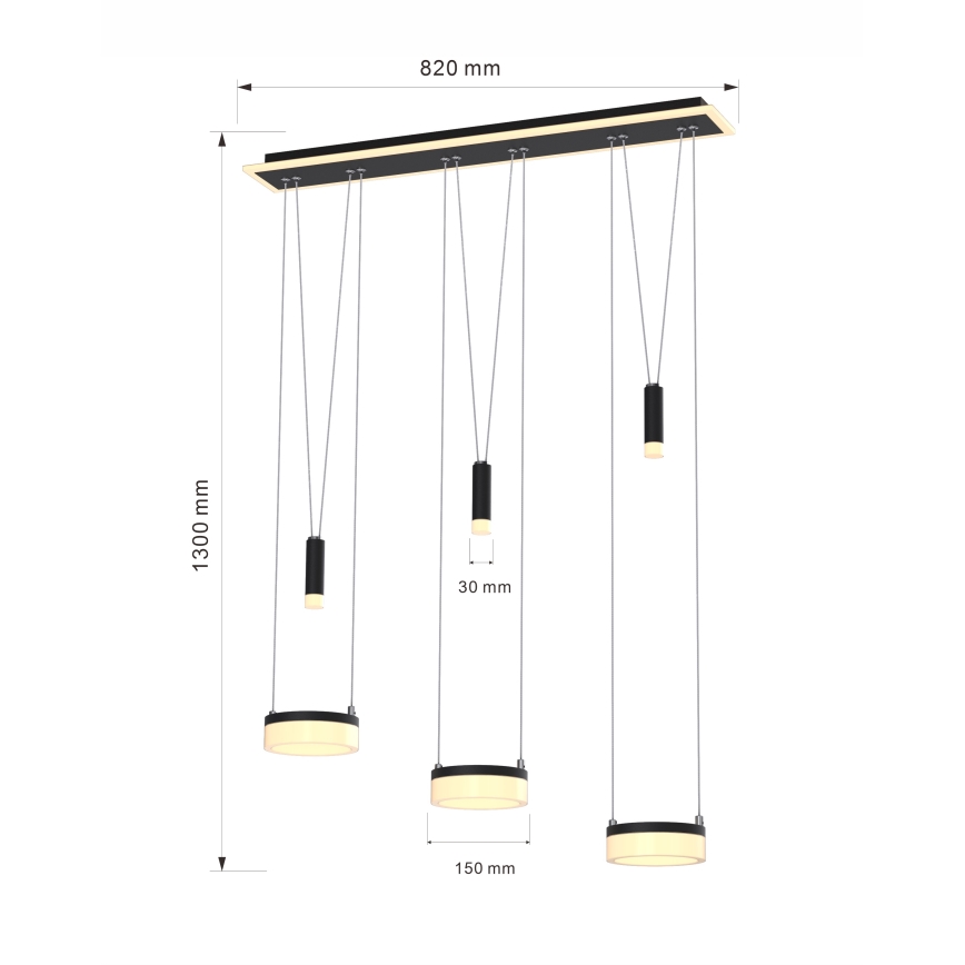 Wofi 7054-702 - LED Żyrandol ściemnialny na lince JESSE LED/27,5W/230V czarne
