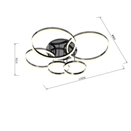 Wofi 9049-605 - LED Ściemnialny żyrandol natynkowy PERPIGNAN LED/80W/230V czarny/chrom błyszczący
