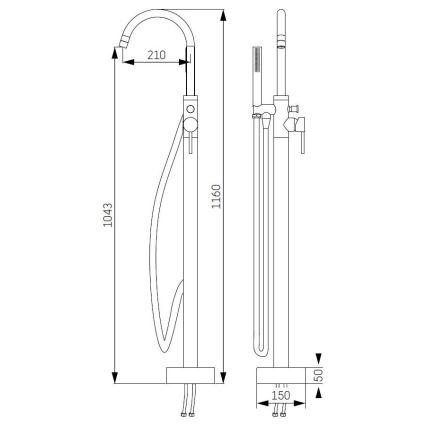 Wolnostojący zestaw wannowy z baterią 116 cm czarny