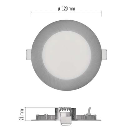 Wpuszczana oprawa sufitowa LED NEXXO, 7W/230V, 3000/3500/4000K, srebrna, śr. 12 cm