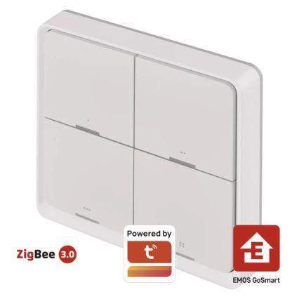 Wyłącznik 4-przyciskowy GoSmart 1xCR2430 Tuya biały