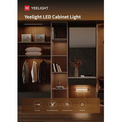 Yeelight - LED Ściemnialne akumulatorowe oświetlenie mebli z czujnikiem LED/1,8W/1100 mAh 4000K 20 cm srebrne