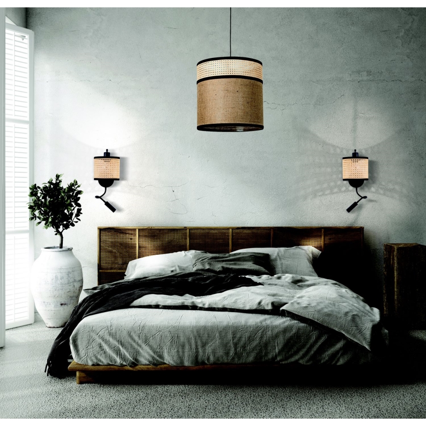 Zambelis 20355 - Lampa ścienna LED 1xE27/40W + LED/3W/230V rattan
