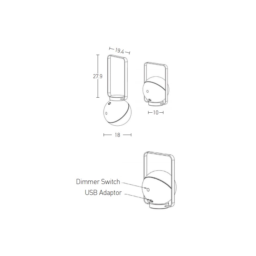 Zambelis E233 - LED Lampa zewnętrzna ściemnialna LED/1,5W/3,7V 2600 mAh IP44 czarny