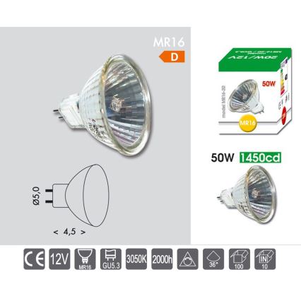 Żarówka halogenowa GU5,3/MR16/50W/12V 3050K