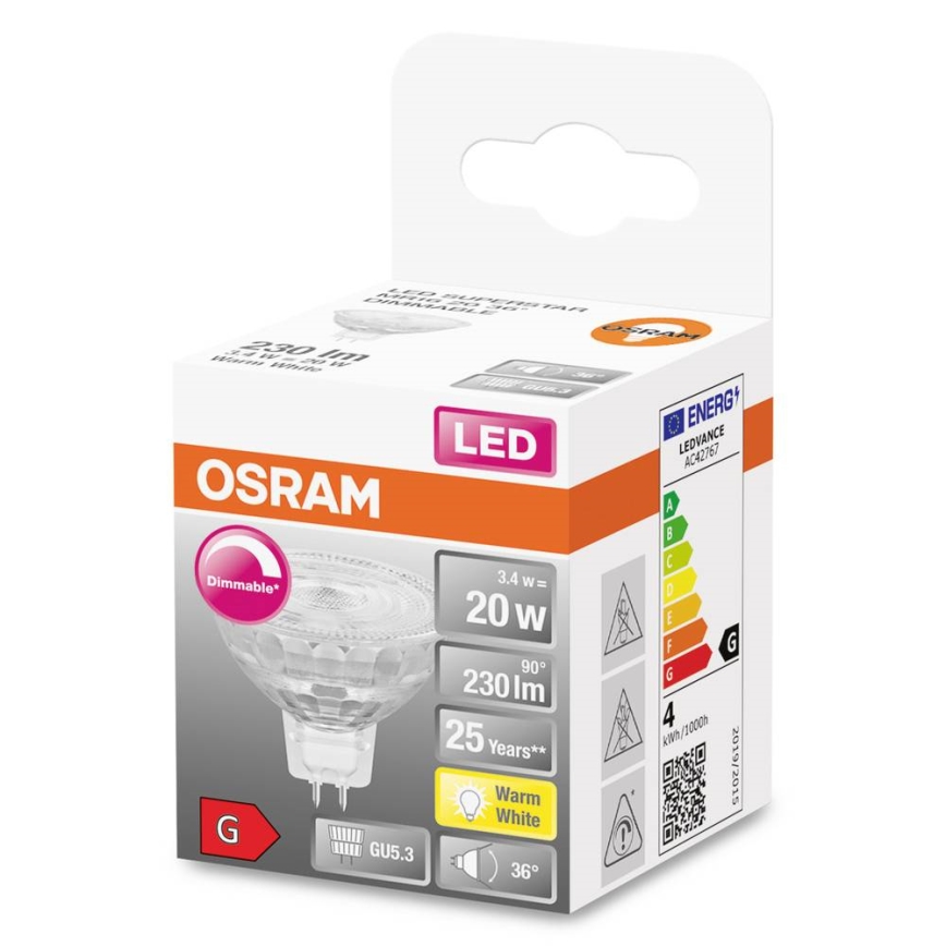 Żarówka LED ściemnialna GU5,3/3,4W/230V 2700K CRI 90 - Osram